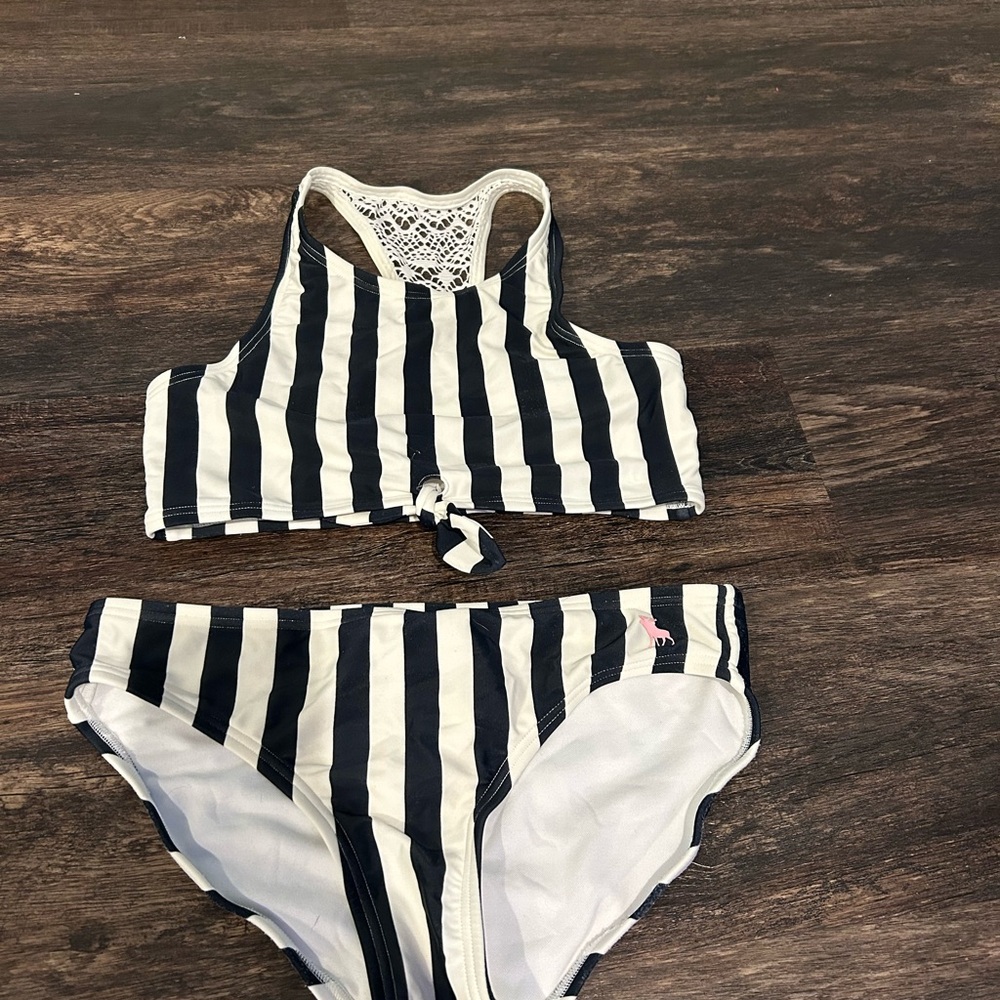 abercrombie kids Black and White Striped Two-Piece Swim Bikini
